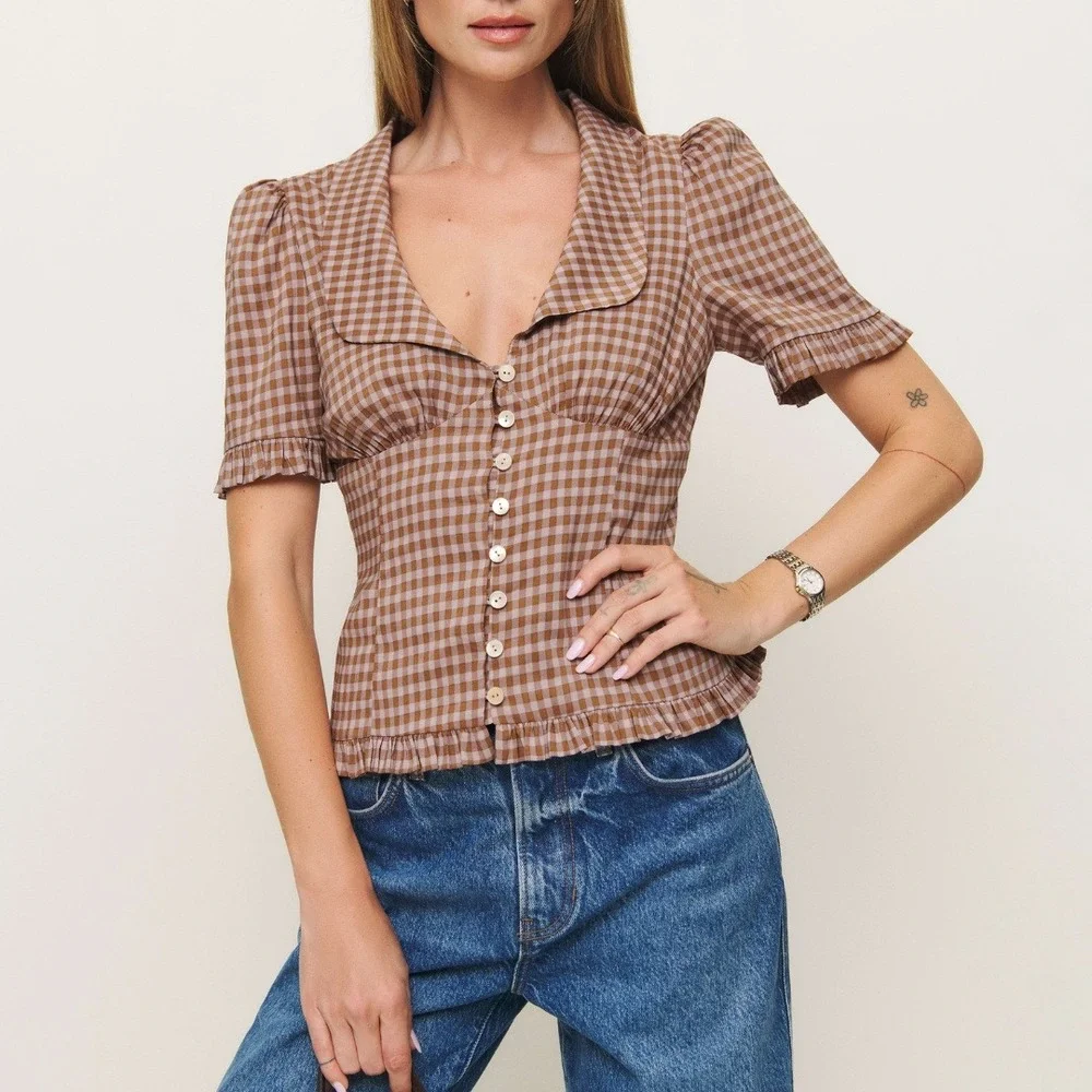 Reformation | Olli Gingham Button Front Top in Audrie Check